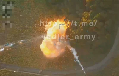 The tank explodes after being hit by the drone