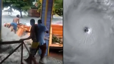 Wind, rain and floods as Hurricane Beryl tears through Caribbean – video