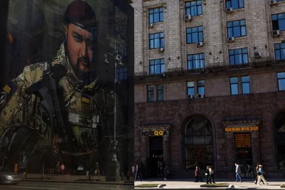 Баннер с рекламой контрактной военной службы в Вооруженных силах Украины в центре Киева, Украина, 27 марта 2024 года. Фото: Reuters
