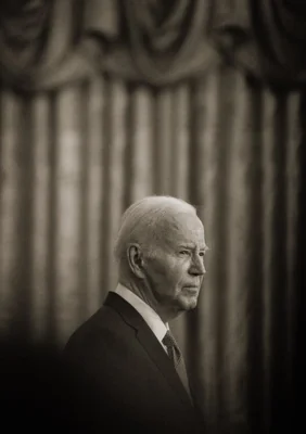 President Biden, seen in three-quarters profile.