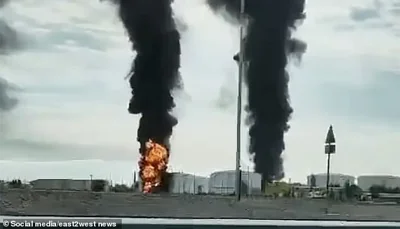 The Feodosia Oil Terminal, located on the southeastern shore of the Crimean peninsula, erupted into flames amid the aerial assault around 4:30am local time