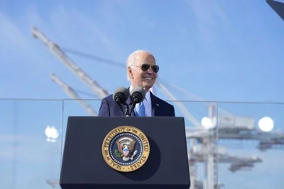 President Joe Biden speaks at the Port of Baltimore in Baltimore, Tuesday, Oct. 29, 2024. (AP Photo/Mark Schiefelbein)