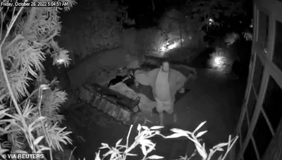 A screenshot of security footage shows DePape outside the Pelosi home