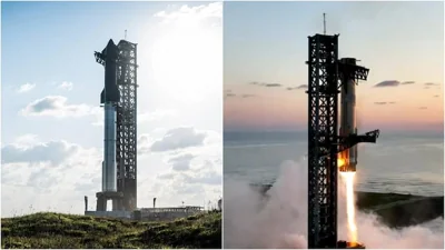 SpaceX Successfully Launches Starship 5 Achieves Midair Super Heavy Booster Catch Using Chopsticks Mechazilla Arms SpaceX Successfully Launches Starship 5, Achieves Midair Booster Catch Using 'Mechazilla' Arms