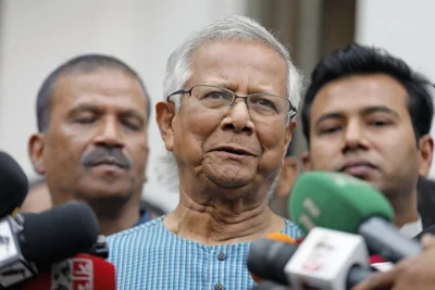 Nobel laureate Muhammad Yunus speaks to the media after he was granted bail by a court in an embezzlement case, in Dhaka, Bangladesh, Sunday, March 3, 2024.