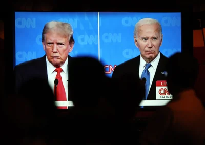 People watch the first presidential debate between Biden and Trump