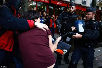 French police forces face pro-Palestinian demonstrators gathering outside the Sorbonne University