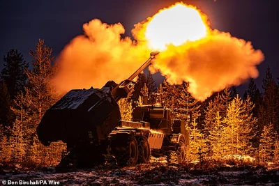 The British Army's new Archer Mobile Howitzer gun, as British Army soldiers take part in training near Rovaniemi in the Arctic Circle, Finland, on November 19