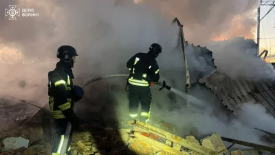 Firefighters in Ukraine put out a fire caused by a Russia drone and missile attack