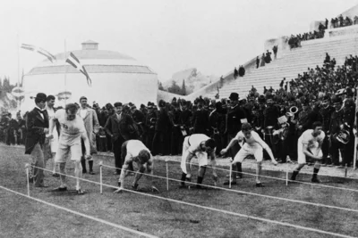 The 100 meter sprint at the 1896 Olympic Games in Athens, Greece.