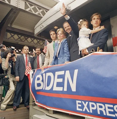 Biden waves to his supporters on June 9, 1987, after announcing his intention to run for president. At right, Biden's son Beau carries his daughter Ashley. Next to Biden is his wife Jill, and son Hunter