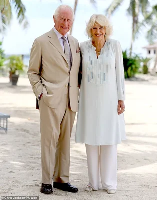 King Charles III and Queen Camilla on a beach in Apia during their trip to Samoa on October 25