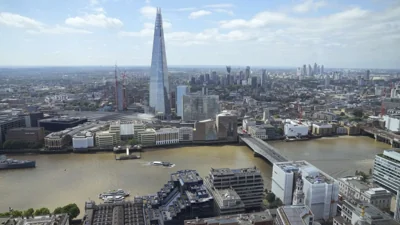 A general view of London's south bank of the River Thames including the city's tallest building the Shard, in London