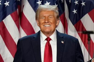 Republican presidential nominee former President Donald Trump is pictured at an election night watch party