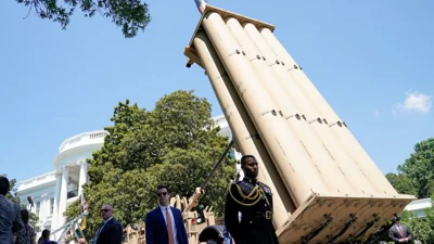 A Lockheed Martin Terminal High Altitude Area Defense (THAAD) missile interceptor is seen during the third annual "Made in America Product Showcase" on the South Lawn of the White House in Washington, U.S., July 15, 2019.