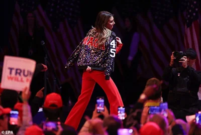 Habba dons a sparkling MAGA jacket at the Madison Square Garden rally on October 27, 2024