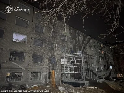 A residential building impacted by a Russian air strike in Zaporizhzhia this morning