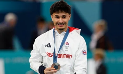 Jake Jarman of Team Great Britain in the artistic gymnastics men’s floor exercise final during the Paris 2024 Olympic Games.