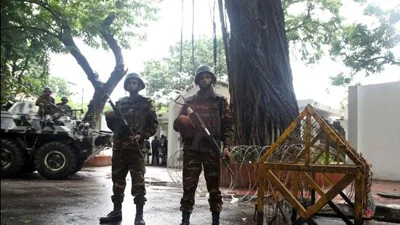 Bangladeshi Army soldiers guarding a street in Dhaka. (PTI)