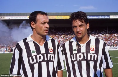 The striker (left) pictured with Roberto Baggio during a spell at Juventus