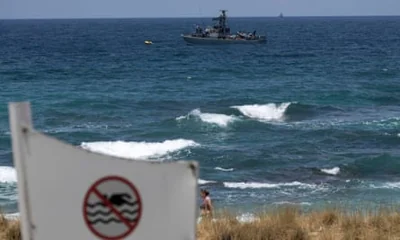 An Israeli navy vessel anchored in the Mediterranean