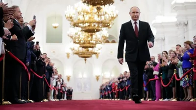 Putin walks in the Kremlin of Inauguration Day