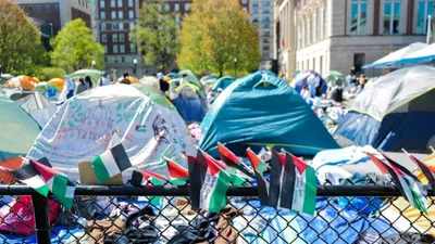 An image of tents during an encampment at Columbia University