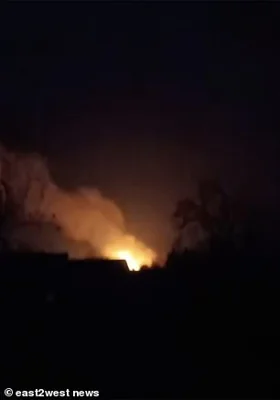 A fiery explosion lit up the night sky around 77 miles from the nearest Ukrainian border