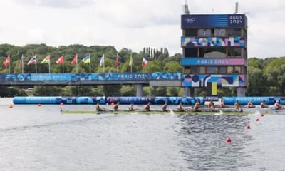 Team GB Men Celebrate winning gold in the men’s 8 final.