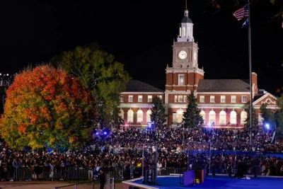 Harris supporters at an election night watch party at Howard University in Washington DC on Tuesday night. Photograph: Shawn Thew/EPA