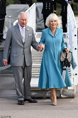 King Charles III and Queen Camilla disembark the Royal Navy Frigate HMS Iron Duke on September 22 last year in Bordeaux