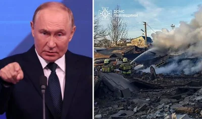 Split of Vladimir Putin and aftermath of Russian missile strike