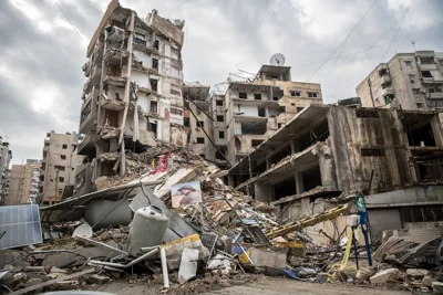 Destruction in Dahiyeh, Beirut. Photograph: Sally Hayden