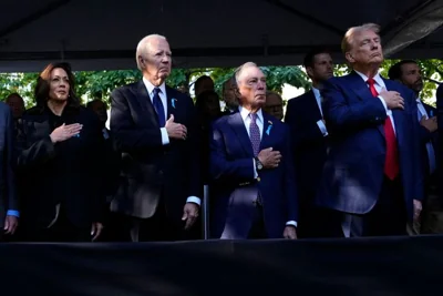 From left: Harris, President Joe Biden, former New York Mayor Michael Bloomberg and Trump attend a remembrance ceremony at the World Trade Center. Harris and Trump had faced each other in a presidential debate less than 12 hours before.