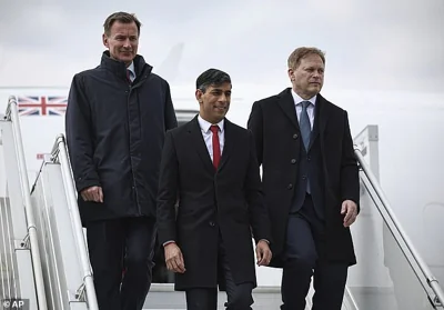 Rishi Sunak, accompanied by Jeremy Hunt and Grant Shapps, has arrived in Poland for the first stop of his European capitals tour