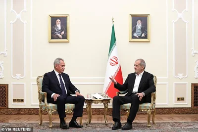 Iran's President Masoud Pezeshkian meets with Russian Security Council's Secretary Sergei Shoigu in Tehran, Iran August 5, 2024