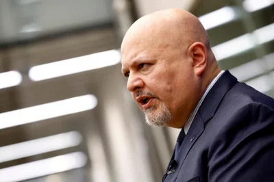 International Criminal Court Prosecutor Karim Khan speaks during an interview with Reuters in The Hague, Netherlands, Feb. 12. Reuters-Yonhap