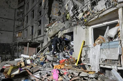 An airstrike destroyed a residential complex in Kharkiv, Ukraine