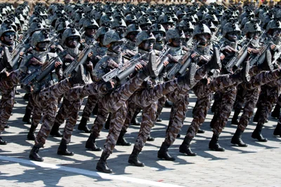 File: Soldiers march in a parade for the 70th anniversary of North Korea’s founding day in Pyongyang