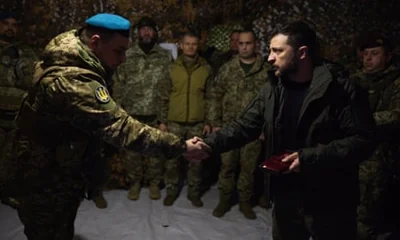 Volodymyr Zelenskyy awards servicemen in the frontline city of Pokrovsk, site of the heaviest current battles with Russian troops in the Donetsk region