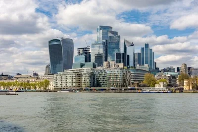 City of London skyscrapers and Thames river, UK