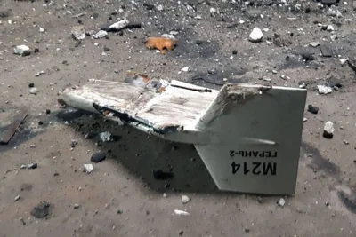 Parts of a downed Iranian-made Shahed drone