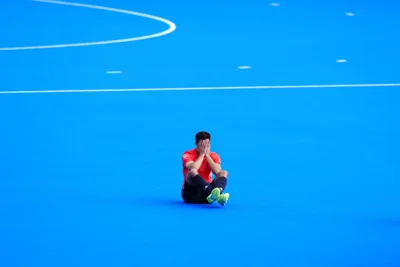 Great Britain’s Lee Morton sits dejected after losing against India (Peter Byrne, PA)