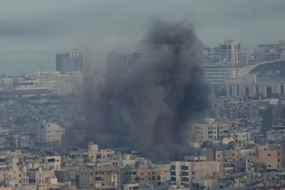 Smoke rise from Israeli airstrikes on Dahiyeh