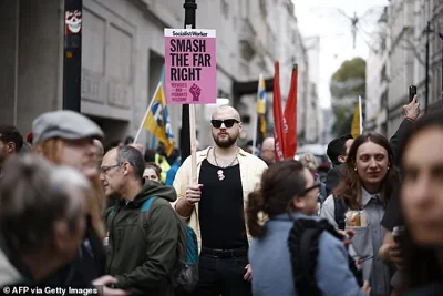 Counter-protesters from Stand Up To Racism also came out on the streets of London