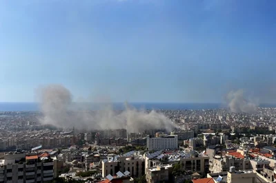 Smoke rises in Dahiyeh, Beirut, Lebanon, Thursday