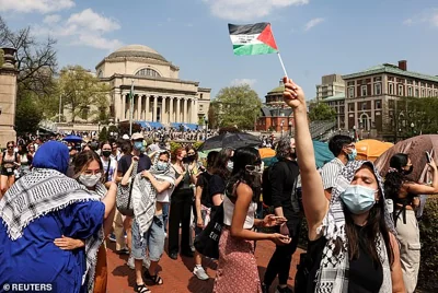 Students march and rally on Columbia University campus in support of a protest encampment supporting Palestinians, despite a 2pm deadline issued by university officials to disband or face suspension
