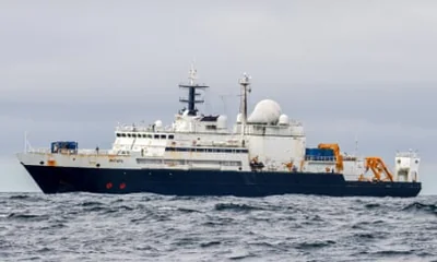 The Yantar, a Russian reconnaissance ship, seen in UK waters this month.