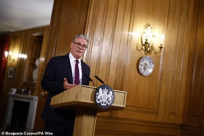 Sir Keir delivering a statement on the situation in the Middle East from 10 Downing Street, London, this evening