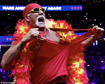 Hulk Hogan takes the stage during the campaign rally for Republican presidential nominee Donald Trump at Madison Square Garden on October 27, 2024 in New York City